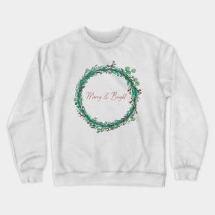 Merry and Bright Holiday Wreath and Clean Font Crewneck Sweatshirt